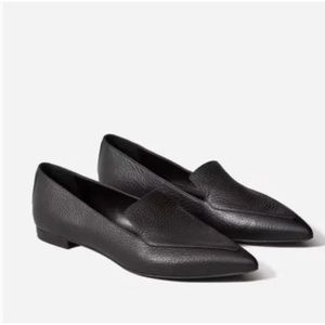 Everlane The Boss Pointed Toe Leather Flat Slip On Loafers in Black size 10